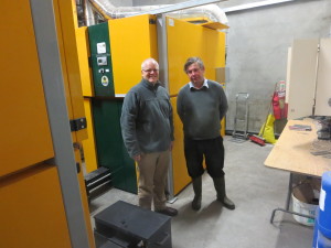 Mike Pearson and Richard Hamilton with Gurteen Colleges two KWB boilers which run on willow chip. 